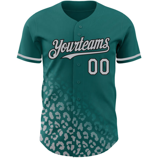 Custom Teal Gray-Black 3D Pattern Design Leopard Print Fade Fashion Authentic Baseball Jersey - Sky-Custom