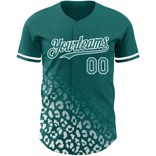 Custom Teal White 3D Pattern Design Leopard Print Fade Fashion Authentic Baseball Jersey - Sky-Custom