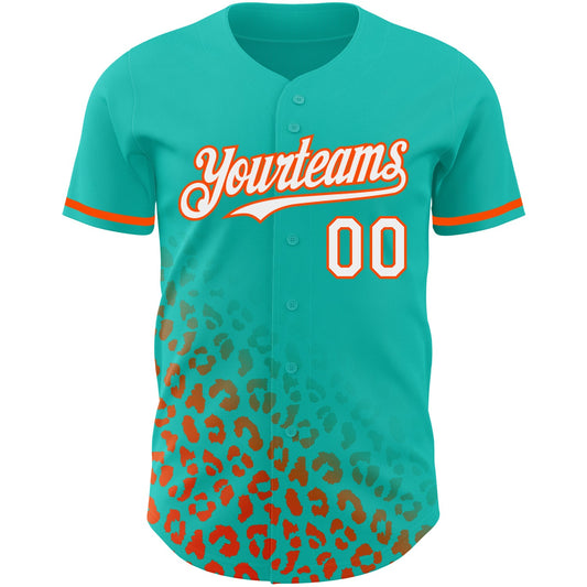 Custom Aqua White-Orange 3D Pattern Design Leopard Print Fade Fashion Authentic Baseball Jersey - Sky-Custom