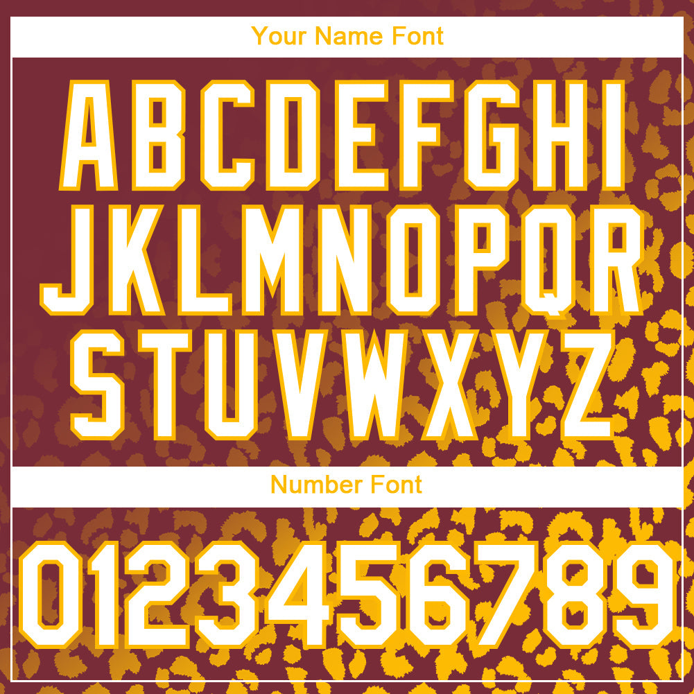 Custom Burgundy White-Gold 3D Pattern Design Leopard Print Fade Fashion Authentic Baseball Jersey - Sky-Custom