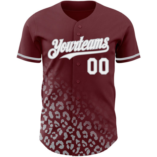 Custom Burgundy White-Gray 3D Pattern Design Leopard Print Fade Fashion Authentic Baseball Jersey - Sky-Custom
