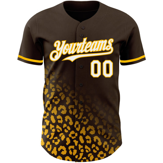 Custom Brown White-Gold 3D Pattern Design Leopard Print Fade Fashion Authentic Baseball Jersey - Sky-Custom