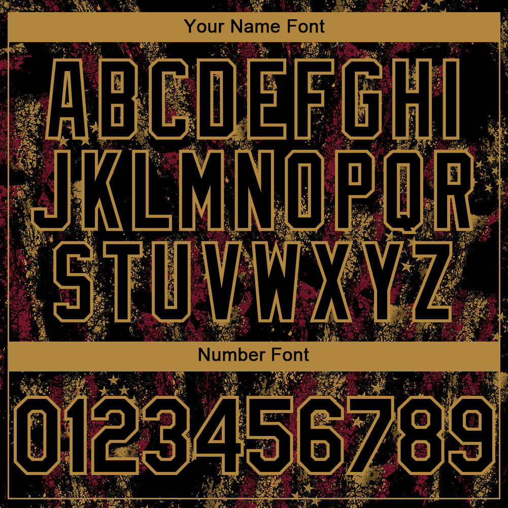 Custom Black Old Gold 3D American Flag Skull Patriotic Authentic Baseball Jersey - Sky-Custom