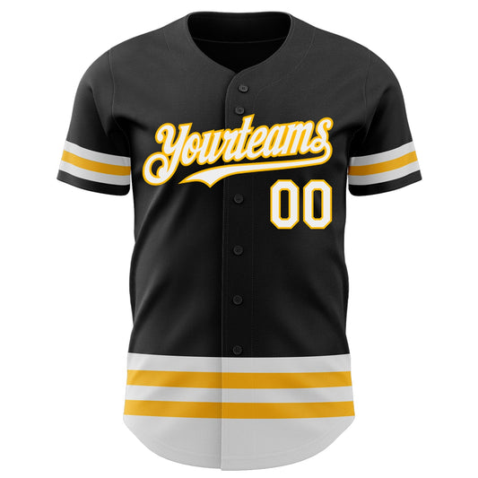 Custom Black White-Gold Line Authentic Baseball Jersey - Sky-Custom