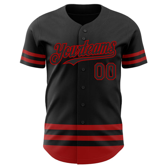 Custom Black Red Line Authentic Baseball Jersey - Sky-Custom