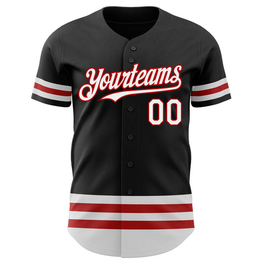 Custom Black White-Red Line Authentic Baseball Jersey - Sky-Custom