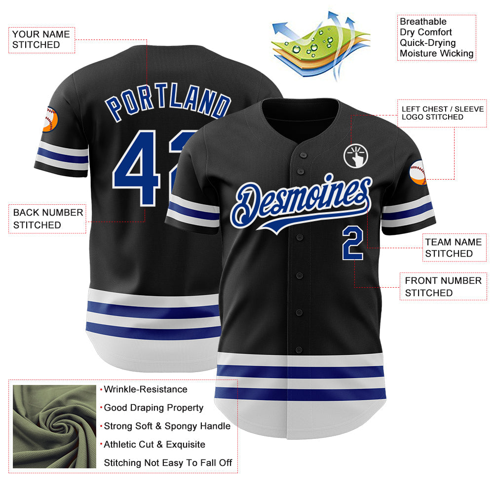 Custom Black Royal-White Line Authentic Baseball Jersey - Sky-Custom