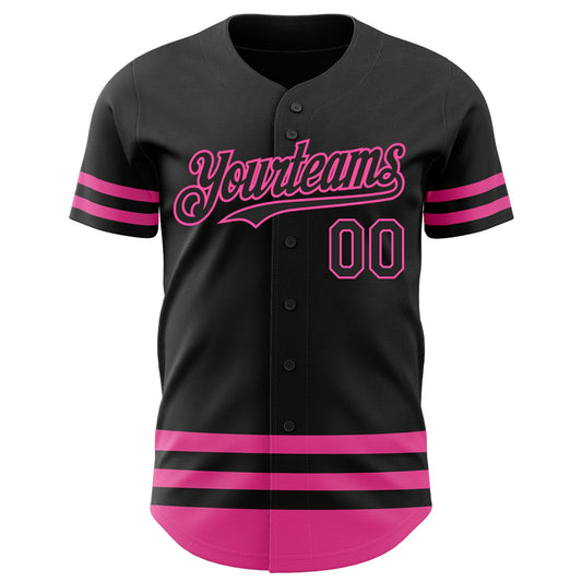 Custom Black Pink Line Authentic Baseball Jersey - Sky-Custom