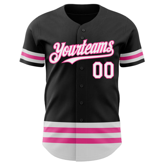 Custom Black White-Pink Line Authentic Baseball Jersey - Sky-Custom