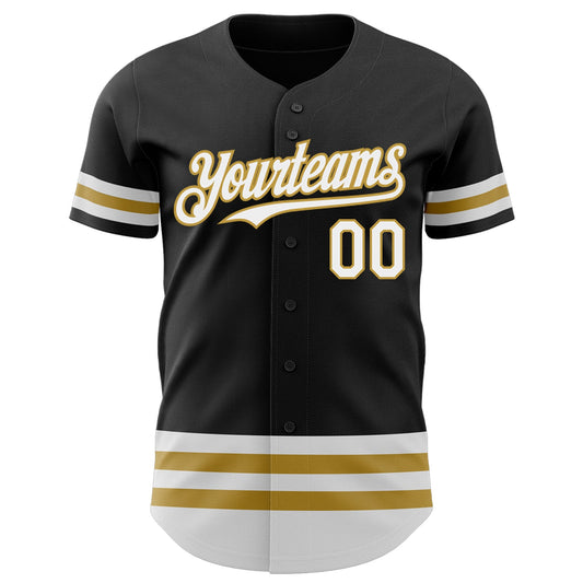 Custom Black White-Old Gold Line Authentic Baseball Jersey - Sky-Custom