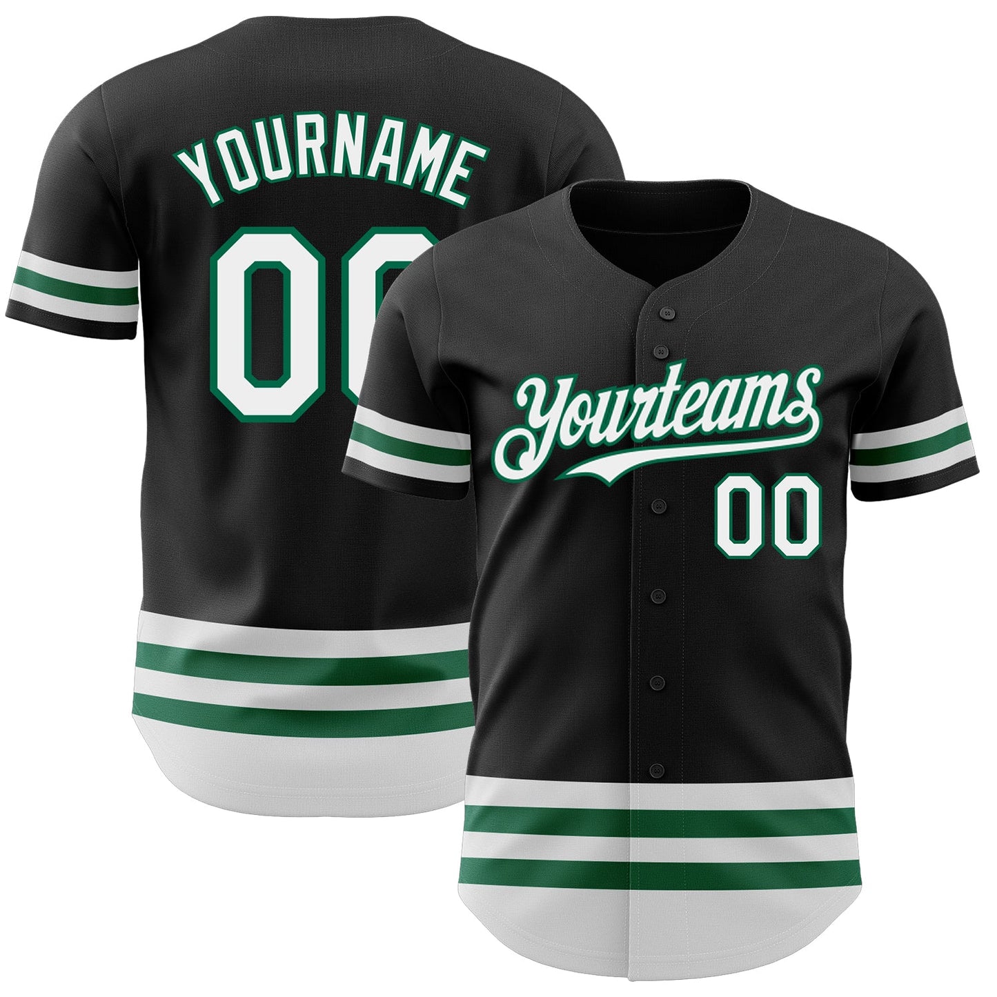 Custom Black White-Kelly Green Line Authentic Baseball Jersey - Sky-Custom