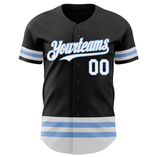Custom Black White-Light Blue Line Authentic Baseball Jersey - Sky-Custom