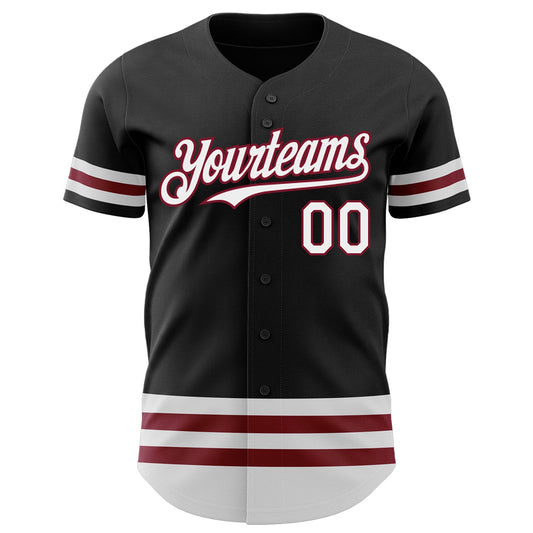 Custom Black White-Crimson Line Authentic Baseball Jersey - Sky-Custom