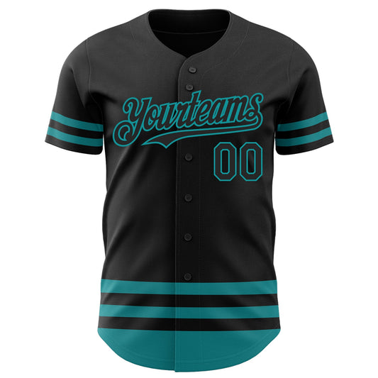 Custom Black Teal Line Authentic Baseball Jersey - Sky-Custom