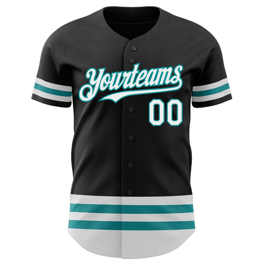 Custom Black White-Teal Line Authentic Baseball Jersey - Sky-Custom