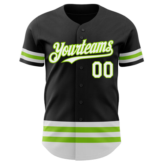 Custom Black White-Neon Green Line Authentic Baseball Jersey - Sky-Custom
