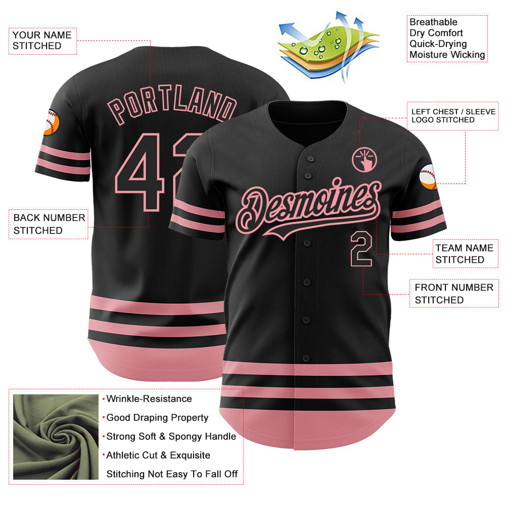 Custom Black Medium Pink Line Authentic Baseball Jersey - Sky-Custom