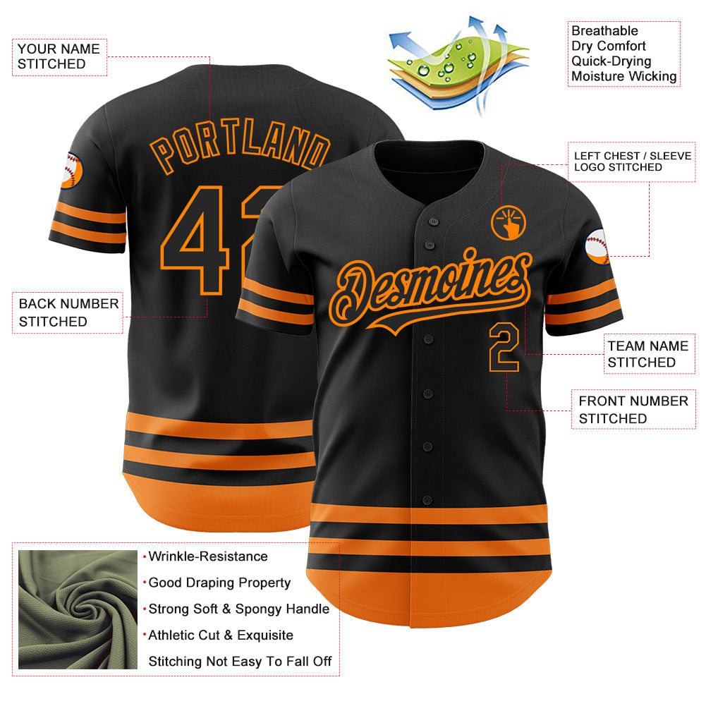 Custom Black Bay Orange Line Authentic Baseball Jersey - Sky-Custom