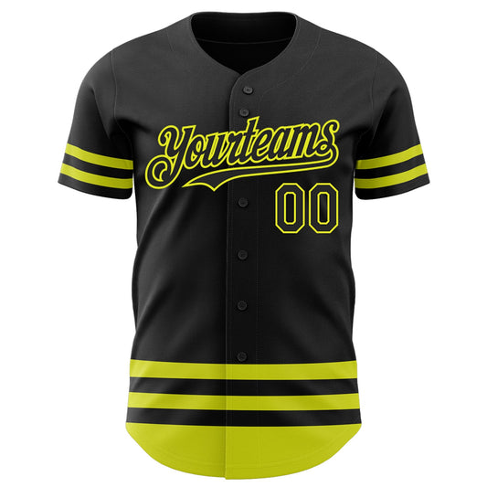 Custom Black Neon Yellow Line Authentic Baseball Jersey - Sky-Custom