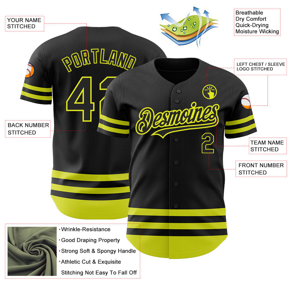 Custom Black Neon Yellow Line Authentic Baseball Jersey - Sky-Custom