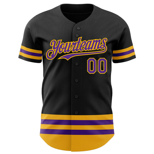 Custom Black Purple-Gold Line Authentic Baseball Jersey - Sky-Custom