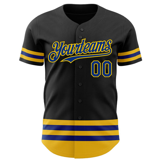 Custom Black Royal-Yellow Line Authentic Baseball Jersey - Sky-Custom