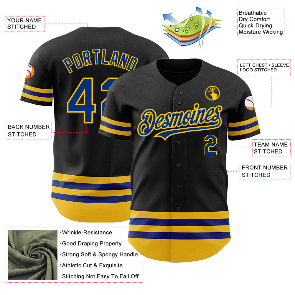 Custom Black Royal-Yellow Line Authentic Baseball Jersey - Sky-Custom