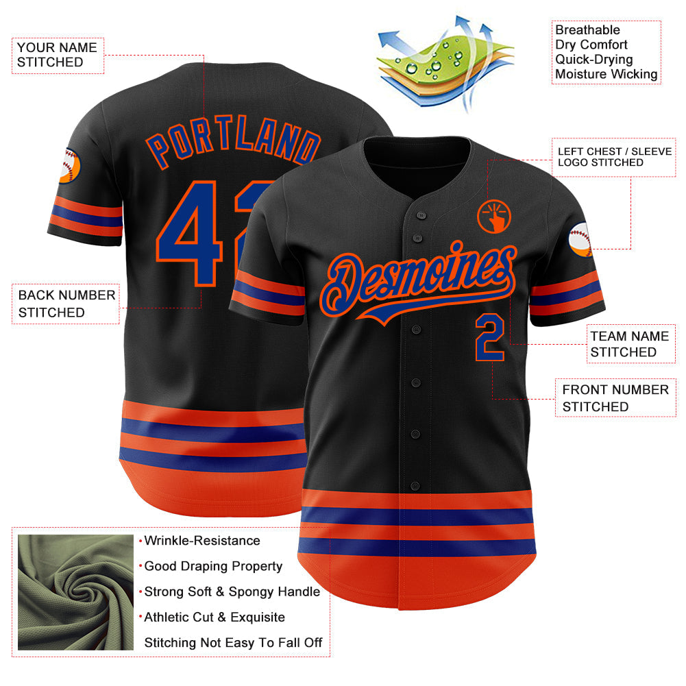 Custom Black Royal-Orange Line Authentic Baseball Jersey - Sky-Custom