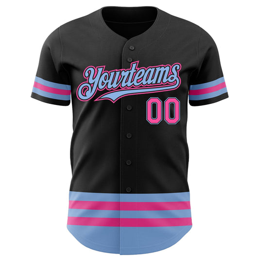 Custom Black Pink-Light Blue Line Authentic Baseball Jersey - Sky-Custom