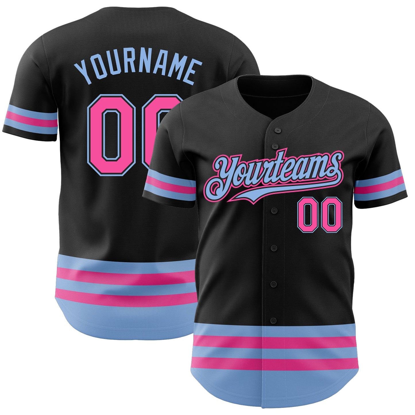 Custom Black Pink-Light Blue Line Authentic Baseball Jersey - Sky-Custom