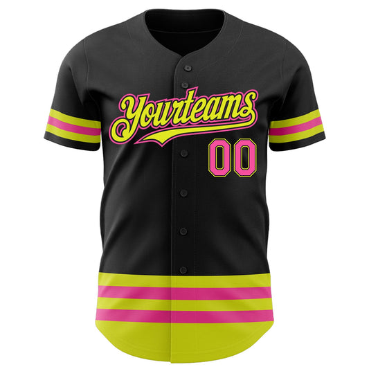 Custom Black Pink-Neon Yellow Line Authentic Baseball Jersey - Sky-Custom