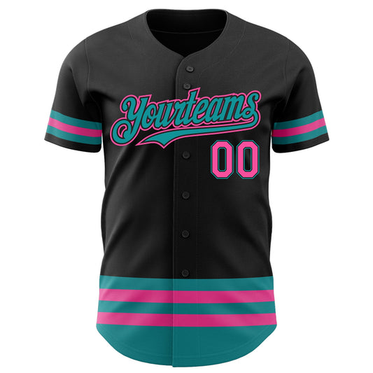 Custom Black Pink-Teal Line Authentic Baseball Jersey - Sky-Custom