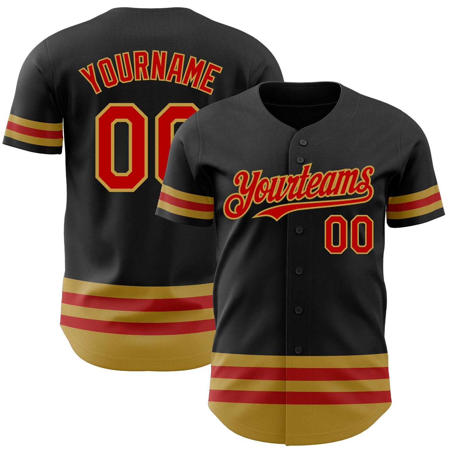 Custom Black Red-Old Gold Line Authentic Baseball Jersey - Sky-Custom