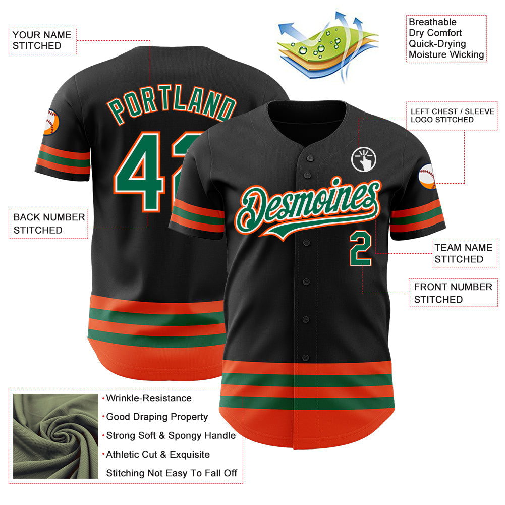 Custom Black Kelly Green-Orange Line Authentic Baseball Jersey - Sky-Custom