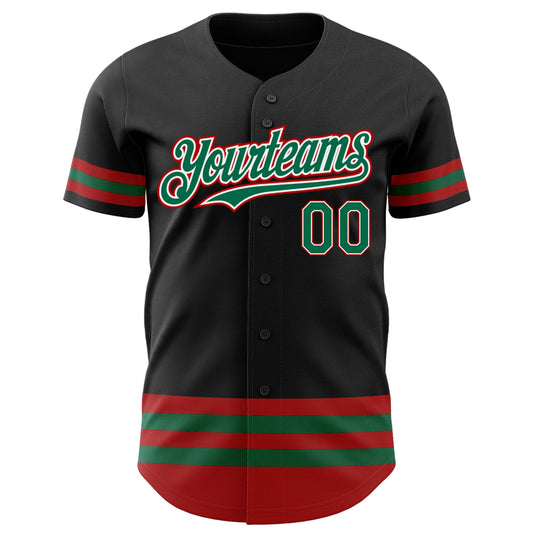 Custom Black Kelly Green-Red Line Authentic Baseball Jersey - Sky-Custom