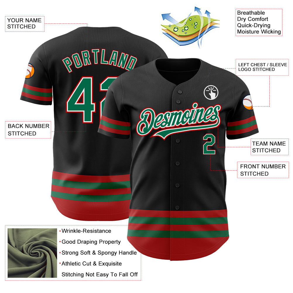 Custom Black Kelly Green-Red Line Authentic Baseball Jersey - Sky-Custom