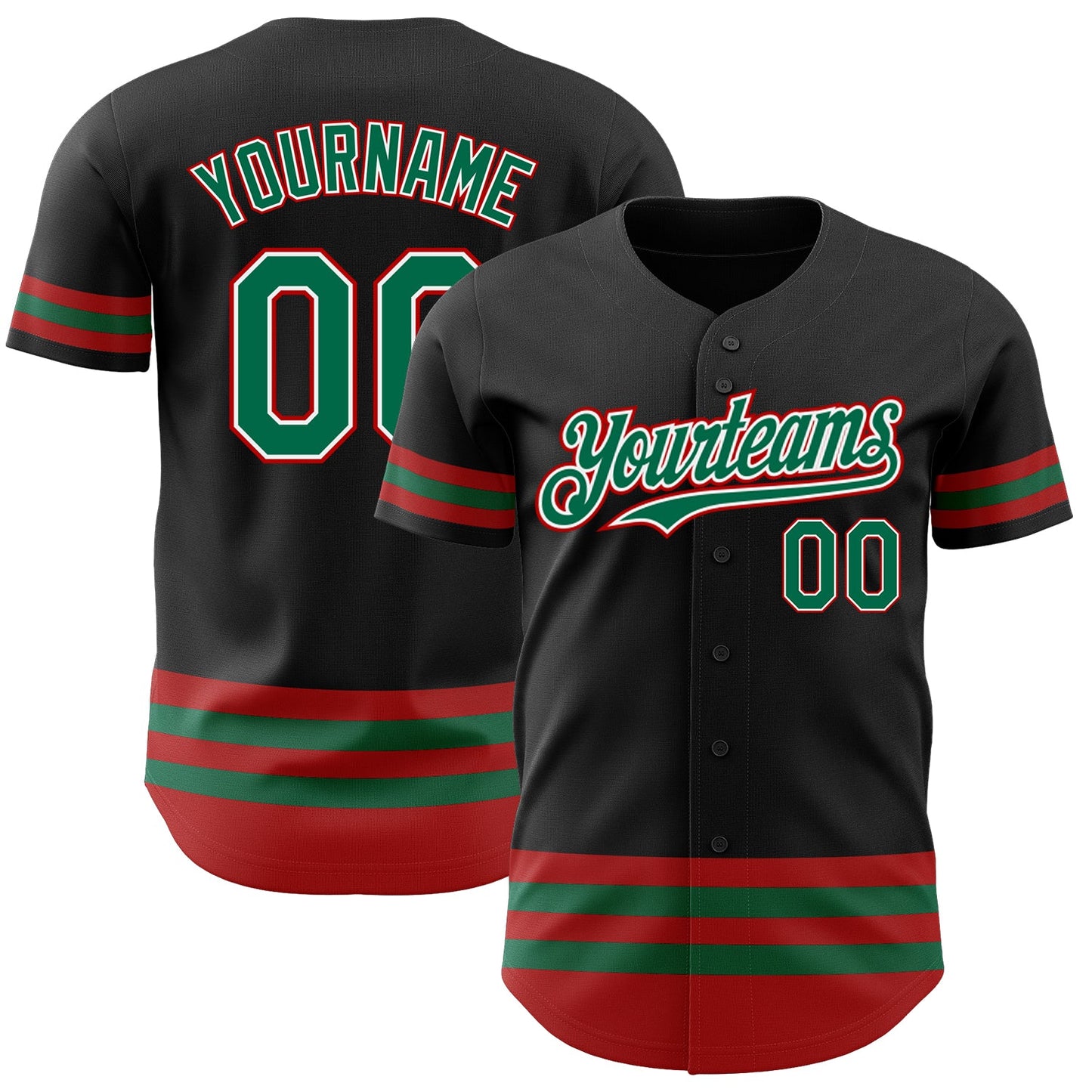 Custom Black Kelly Green-Red Line Authentic Baseball Jersey - Sky-Custom