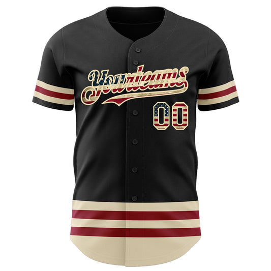Custom Black Vintage USA Flag-Cream Line Authentic Baseball Jersey - Sky-Custom