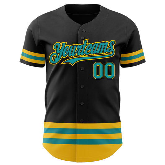 Custom Black Teal-Yellow Line Authentic Baseball Jersey - Sky-Custom