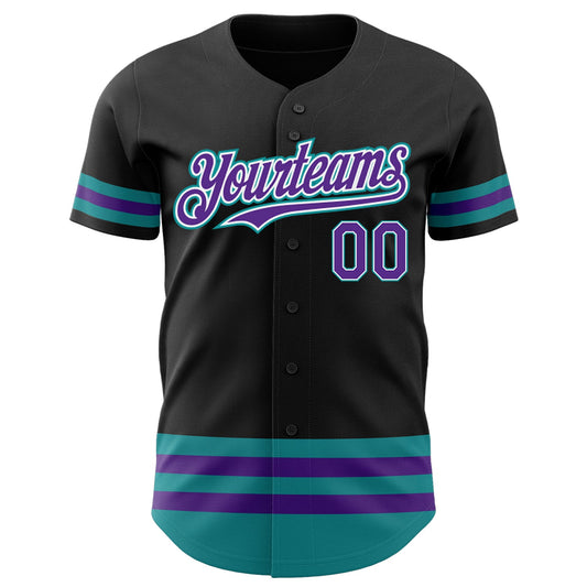 Custom Black Purple-Teal Line Authentic Baseball Jersey - Sky-Custom