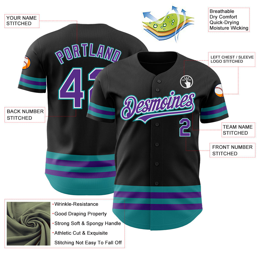 Custom Black Purple-Teal Line Authentic Baseball Jersey - Sky-Custom