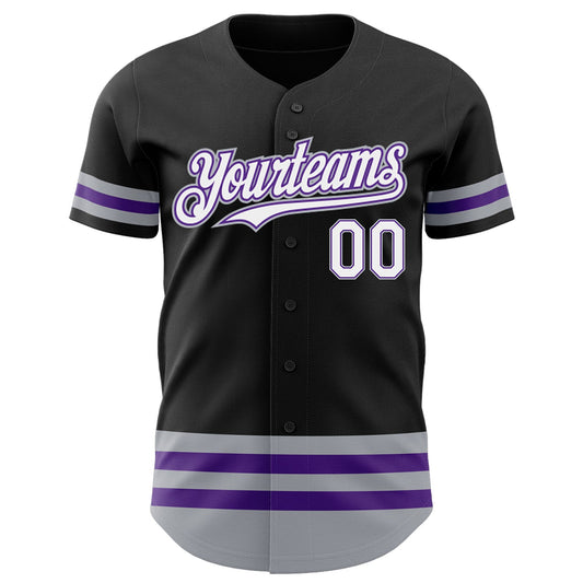 Custom Black Purple-Gray Line Authentic Baseball Jersey - Sky-Custom