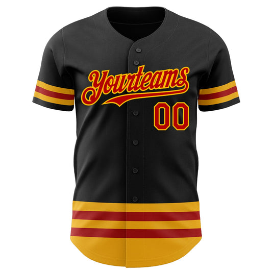 Custom Black Red-Gold Line Authentic Baseball Jersey - Sky-Custom