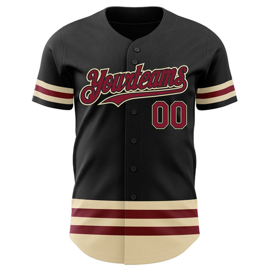 Custom Black Crimson-Cream Line Authentic Baseball Jersey - Sky-Custom