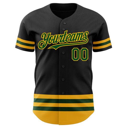 Custom Black Green-Gold Line Authentic Baseball Jersey - Sky-Custom