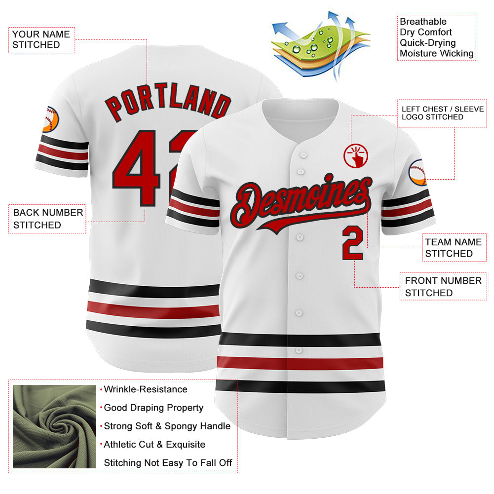 Custom White Red-Black Line Authentic Baseball Jersey - Sky-Custom