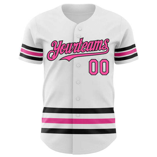 Custom White Pink-Black Line Authentic Baseball Jersey - Sky-Custom