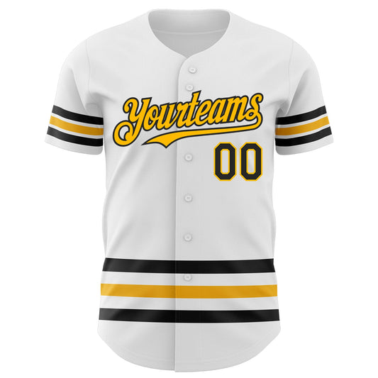 Custom White Black-Gold Line Authentic Baseball Jersey - Sky-Custom