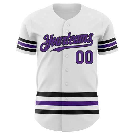 Custom White Purple-Black Line Authentic Baseball Jersey - Sky-Custom