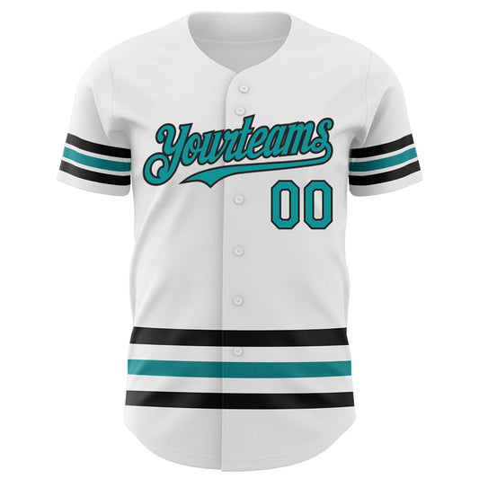Custom White Teal-Black Line Authentic Baseball Jersey - Sky-Custom